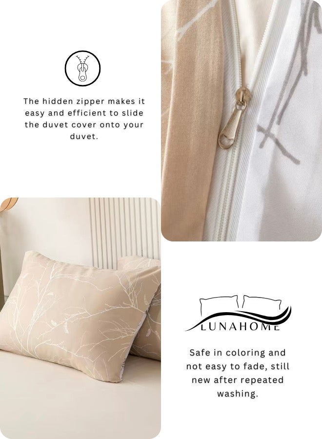 لونا هوم حجم الملك 6 قطع (غطاء لحاف واحد - 220 * 240 سم، 1 ورقة مزودة - 200 * 200 سم + 30 سم، 4 أغطية وسائد - 50 * 75 سم). مجموعة مفروشات قابلة للعكس، لون بيج، تصميم أغصان - Image 5